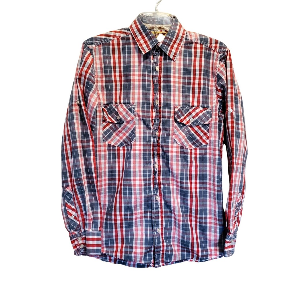US EXPEDITION Authentic Plaid Button Down Shirt Men's Size S Red Blue White